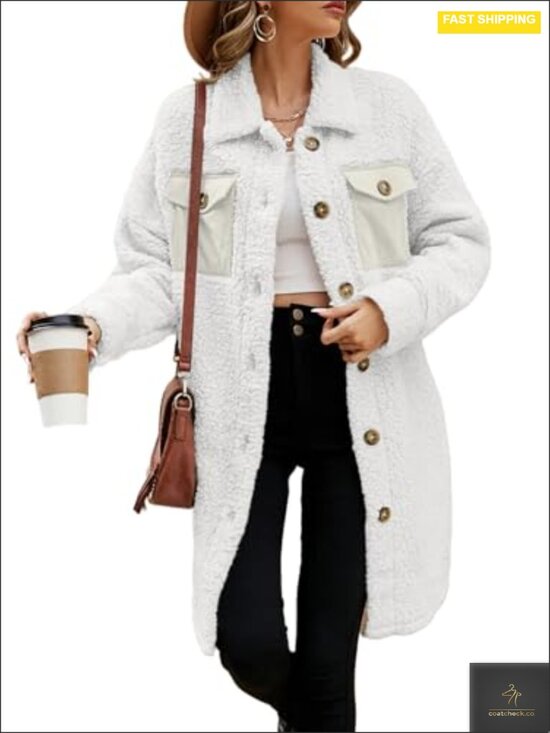 Jackets & Blazers - Faux Fur Fuzzy Fleece Long Sleeve Button Down Jacket Teddy Coat